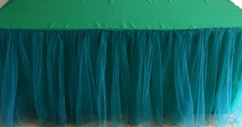 6ft Green Tulle Gathered tablecloth