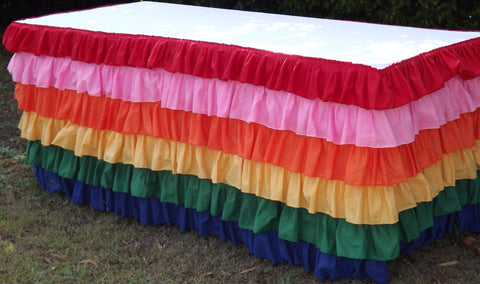 Bright Rainbow Ruffled Tablecloth